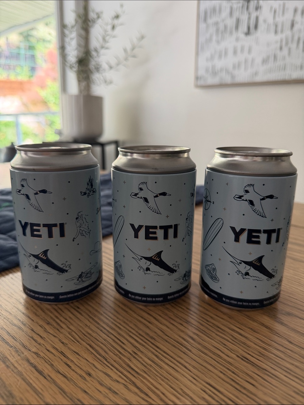 Yeti Light Blue Can Insulator Trio with Nautical Graphics. Set of 3